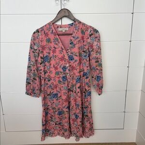 LOFT Pink Floral Dress with Blue and Green Details